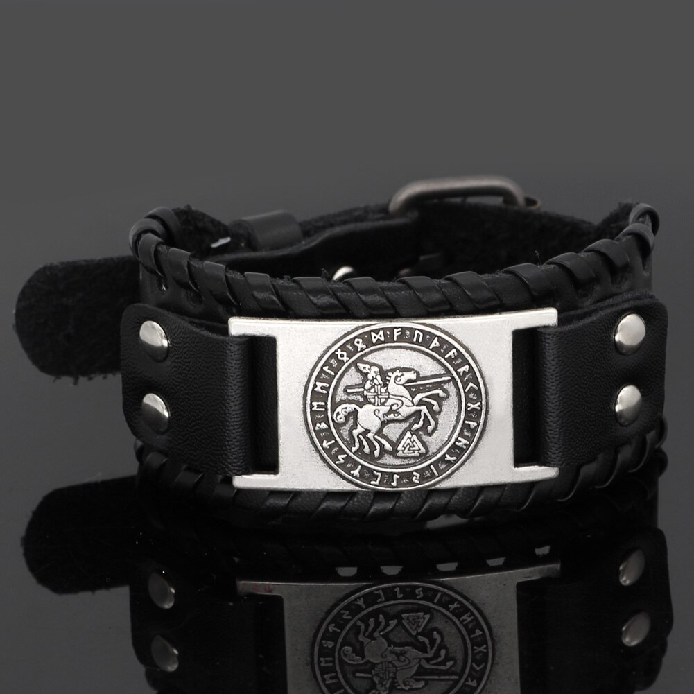 nordisch Wikinger Odin reiten Sleipni Rune leder amulett Armbinde-einstellbare größe 19-31 cm: yinhei