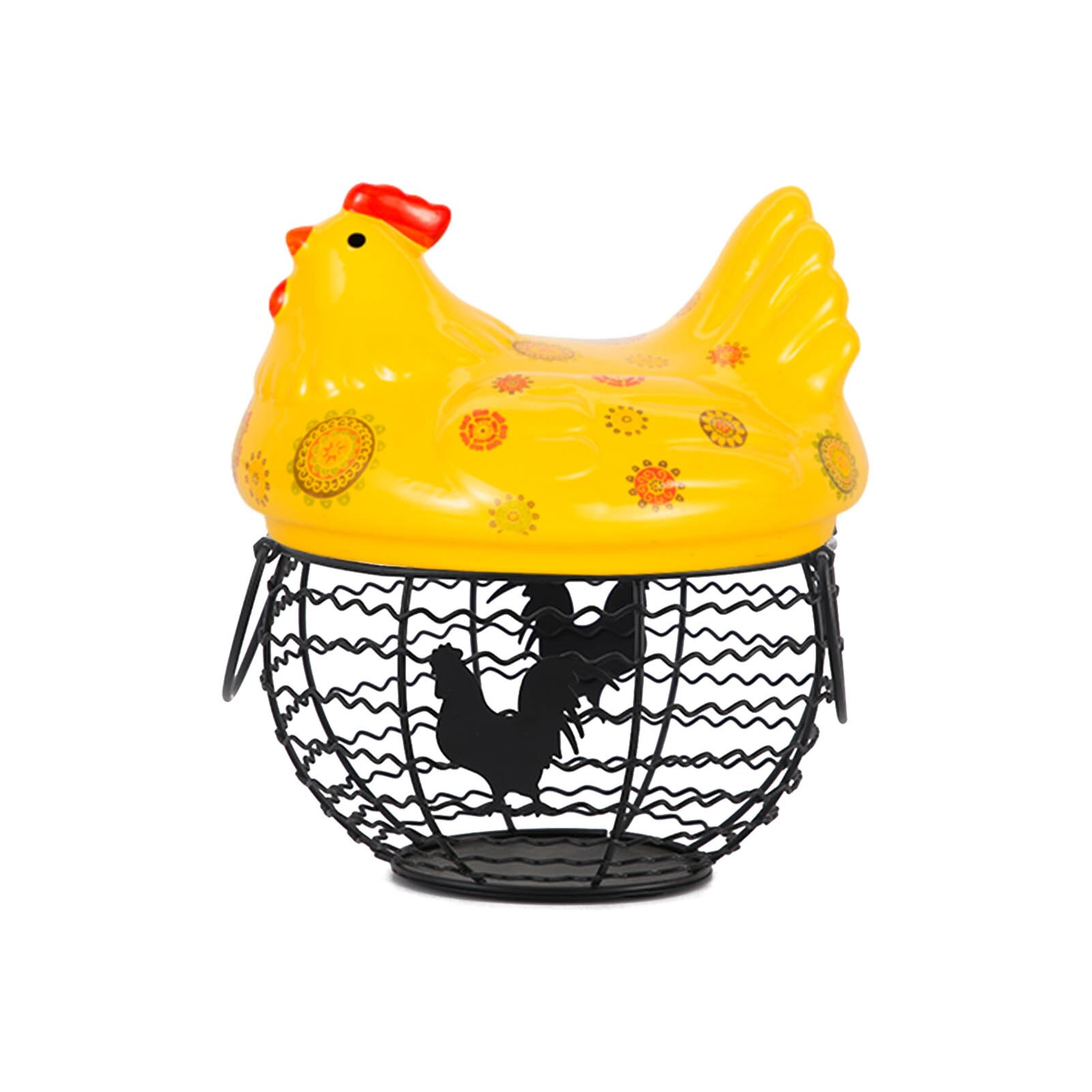 Ceramic Egg Holder Chicken Wire Egg Basket Fruit Basket Collection Ceramic Hen Oraments Decoration Kitchen Storage 19CMX22CM: F