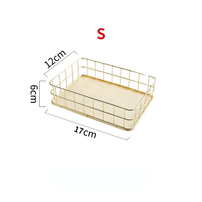 Nordic Gold Metal Iron Makeup Pen Storage Basket Office Desktop Sundries Makeup Brushes Holder Table Cosmetics Organizer Rack: D Small Gold