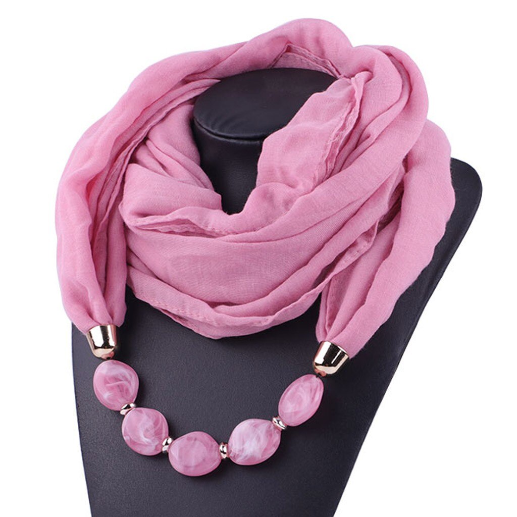 Collier de bijouterie décoratif multi-style | Collier en résine de perles, pendentif écharpe pour femmes, foulards de tête Hijab en coton lin doux, Echarpe # YJ Femme: Pink 
