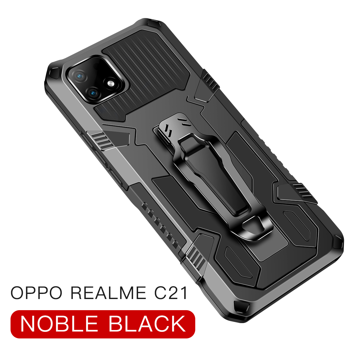 Armor Case Voor Oppo Realme C21 Case 6.5 ''Shockproof Riemclip Holster Cover Voor Realmi C21 6.5'' C 21 Telefoon Case RealmeC21: For Realme C21 / Black