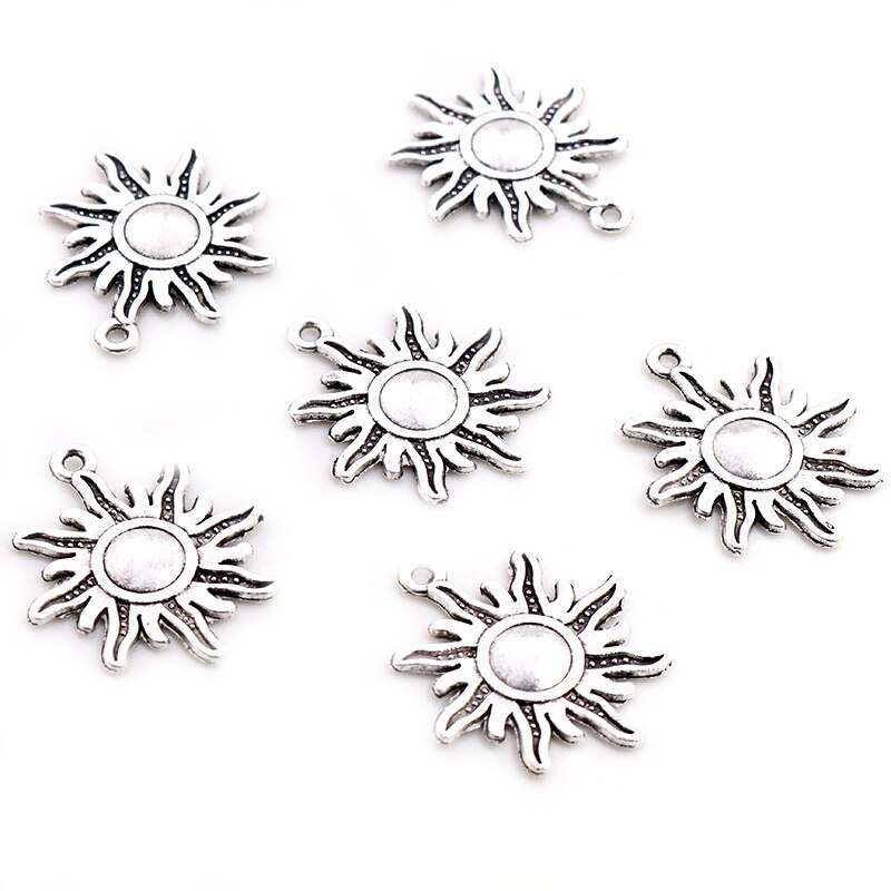 10 stuks bedels zon 28 x 24mm antieke bedels, passend als hanger, vintage tibetaans brons zilverkleur goud, doe-het-zelf voor armband en ketting