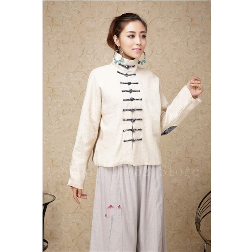 Traditionelle Chinesische Frau Mantel retro Stehkragen Seetang Anzug Baumwolle Ethnische lässig Schnalle Jacke Frauen China Hanfu Spitzen Shirt