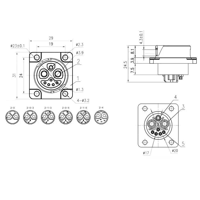 Outdoor Wasserdicht M23 2 + 1 + 5 Selbstsichernde Lade Stecker Männlich Weiblich Signal Integrierte Geschweißte Draht Batterie Steckdose IP67