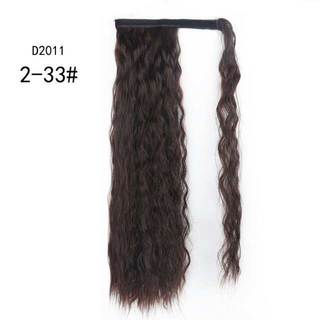 Werd lockigt lång hästsvans syntetiskt hårstycke wrap on clip hair extensions ombre brun hästsvans blont hår: P1b/613