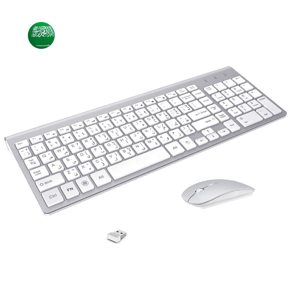 Arabic Character 2.4G Slim Wireless Keyboard Mouse combo Low Noise Wireless Keyboard for Laptop Windows PC Desktop Smart TV