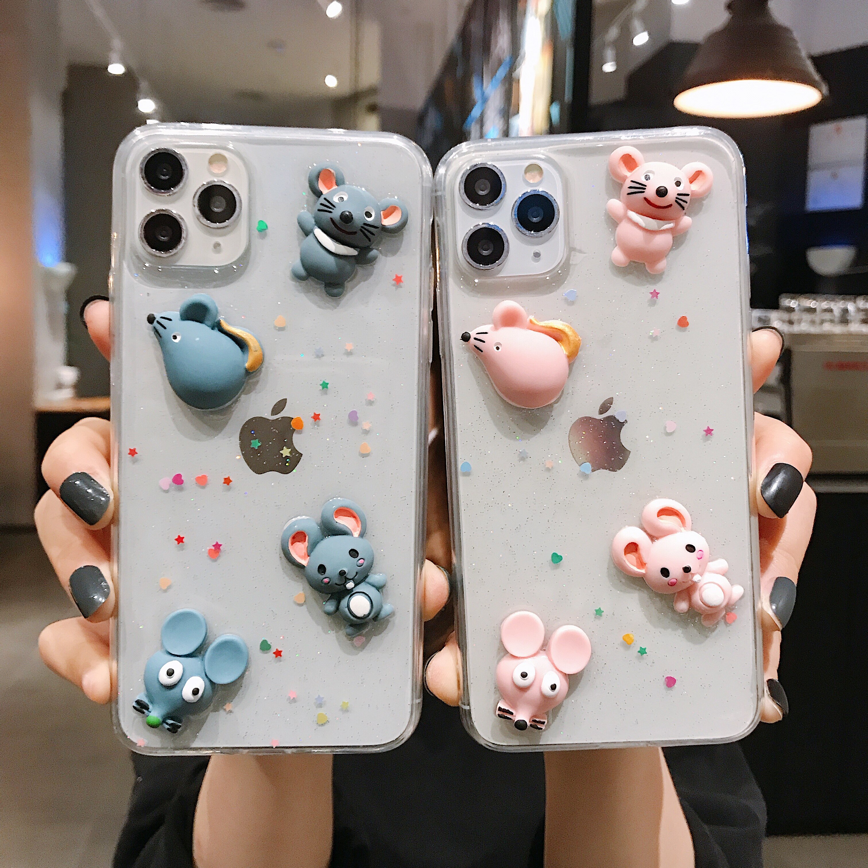 SE2020 Bling Glitter 3D Colorful Mouse Rat Shockproof Phone Case For iPhone 6 6s 7 8 Plus 10 11 Pro Max Xs XR Clear Case
