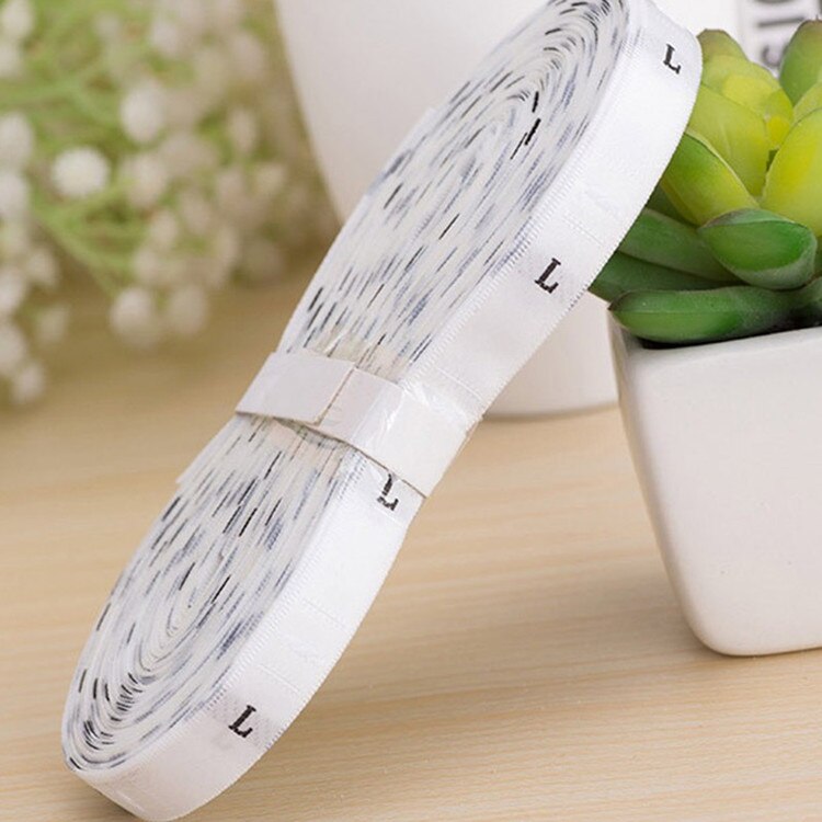 1200 stks (2 rollen) XXS-6XL Zwart Satijn Maat Labels Geborduurd Zwart Maat Tags Babys Kleding Wasbare Care Labels