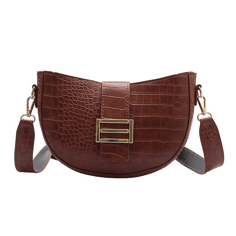 Crocodile modèle PU cuir sacs à bandoulière pour femmes couleur unie sac à bandoulière femme sacs à main sauvage sac de selle: Brun clair