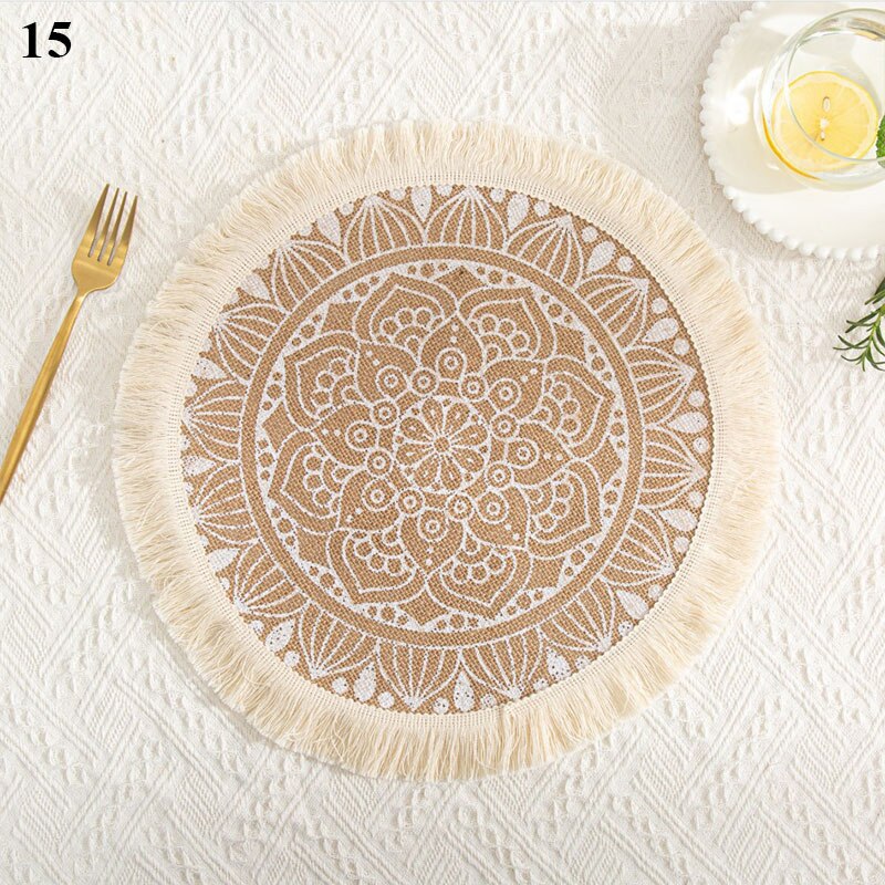 Coffee Cup Mats Woven Placemats Printed Jute Placemats Tassel Placemat Vase Cushions Furniture Decoration Heat Insulation: 15