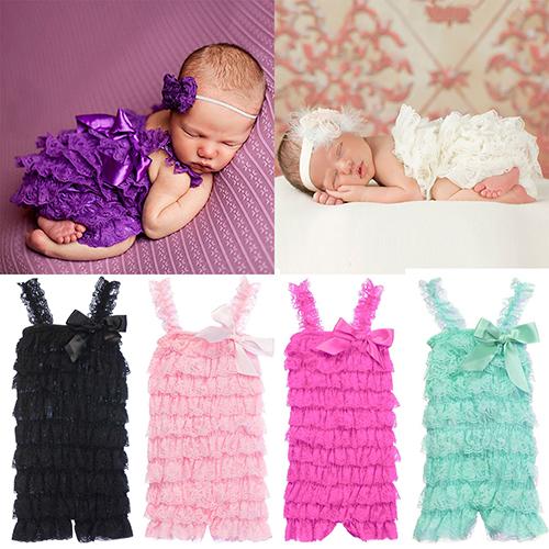 Girls' Lovely Cutie Bowknot Lace Ruffle Petti Toddler Baby Sling Romper Climb Jumpsuit