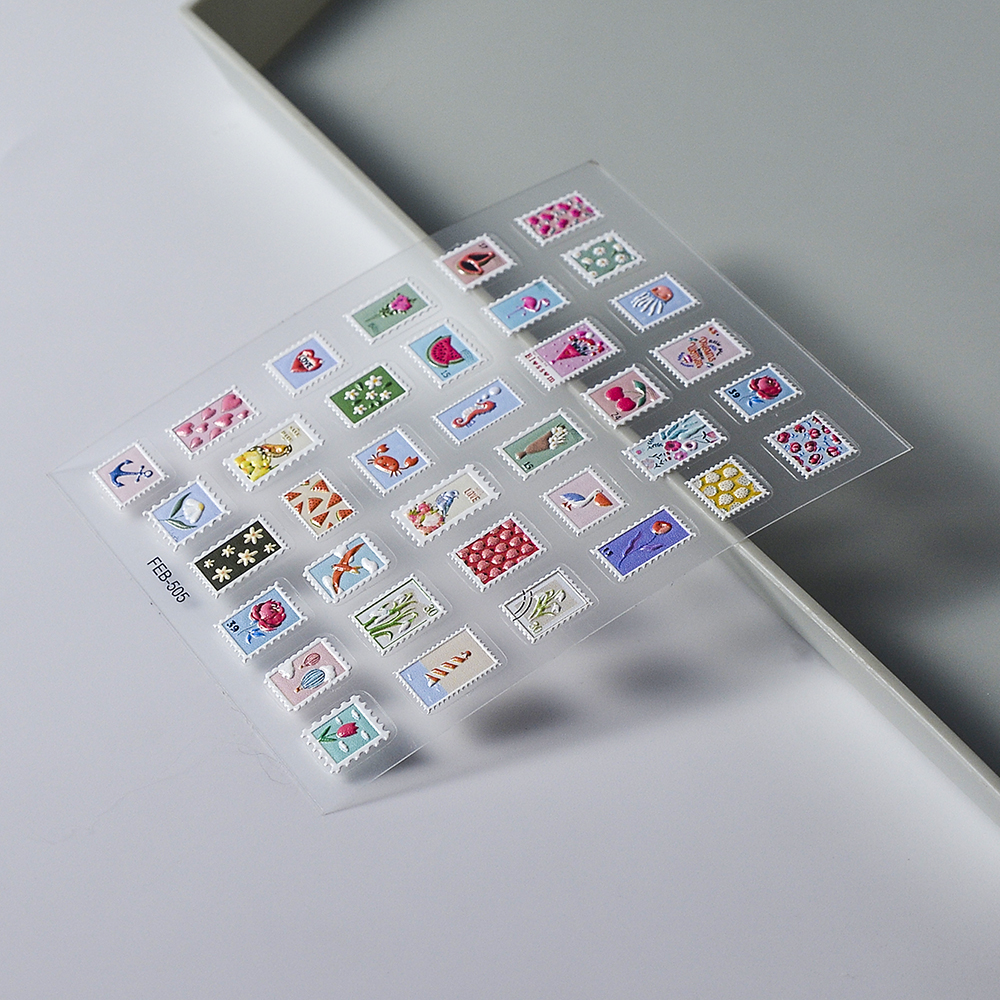 Autocollant pour ongles, de timbres post-poste, curseur adhésif, fournitures de décoration texturées gravées, FEB-505