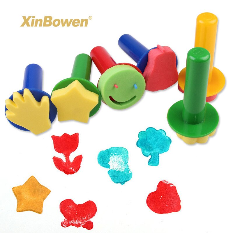 6PCS DIY Painting Tool Children's Toy Color Brush Seal Mini Sponge Opp Bag Packaging Colorful Sponge Wooden Handle Baby Handmade: Mixing 02