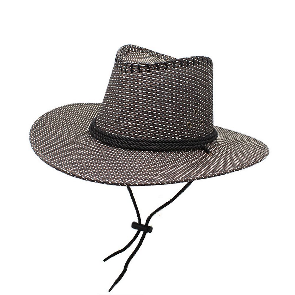 Chapeau de Cowboy pour hommes, casquette d'été, Style décontracté, tissage de paille, visière d'ombre de voyage en plein air 56-58cm, Western 2022, , NZ0041