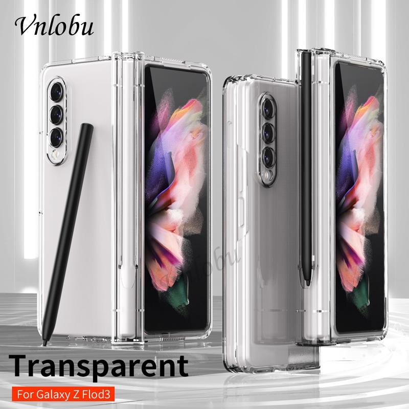 Ultradünne handyhülle mit s-Kuli-schlitz für samsung z falten 3 5g stoßfeste hartplastik-rückseite mit stifthalterung für Galaxis z falten 3: transparent