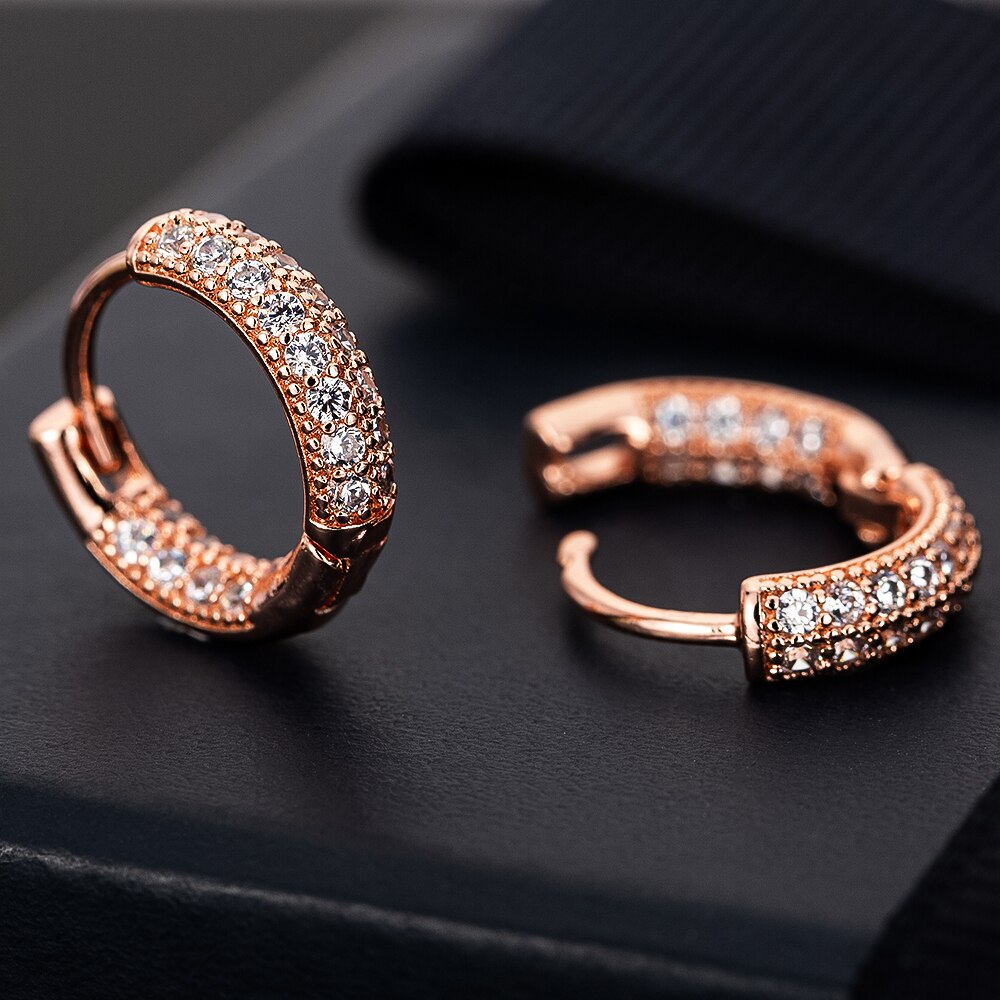 Kleine Cirkel Hoepel Oorbellen Voor Vrouwen Rose Gold Cz Zirconia Ronde Oorbellen Oor Piercing Sieraden Brincos Bijoux: Rose Gold