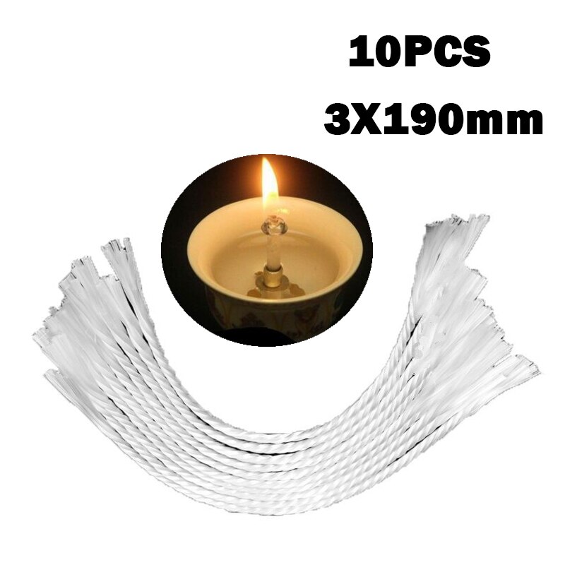 10 mèches 3*190mm mèche en fibre de verre blanche, utilisée pour les bougies d'anniversaire, lampes à huile DIY sans fumée, fournitures de fabrication de bougies, environ