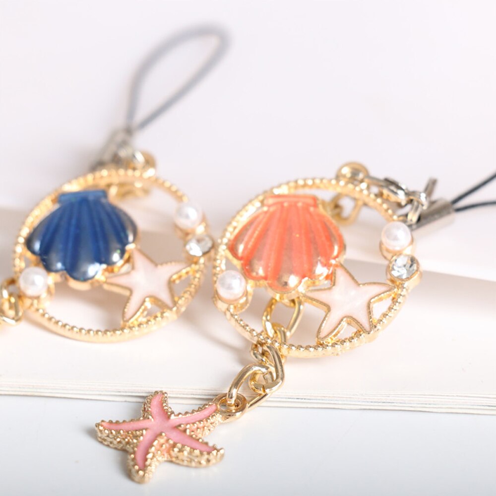 Luxo concha pérola pulseira de telefone inteligente para iphone/samsung/xiaomi/huawei caso starfish cinta do telefone móvel pendurar corda menina