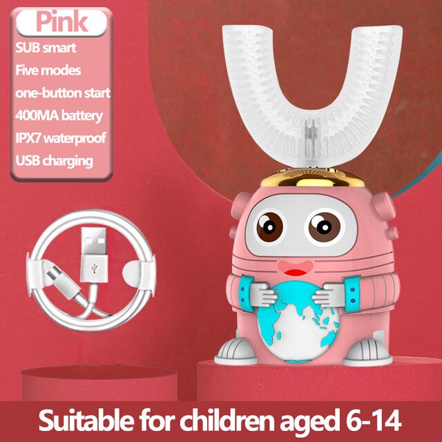 U-shaped Electric Toothbrush Kids Smart 360 Degrees Silicon Automatic Ultrasonic Teeth Tooth Brush Cartoon Pattern Children: 04