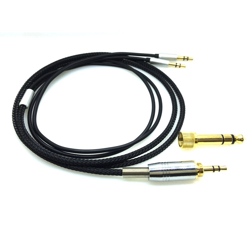 Headphone Cable for Hifiman HE-560V3 - 3.5mm to 6.35mm + 2x3.5mm Male - 4 Core Oxygen-Free Copper - Replacement Audio Cord: 2m Black