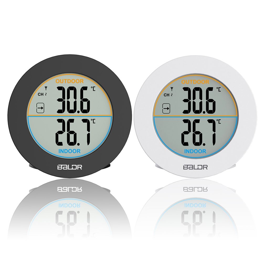 Baldr Ronde Vorm Thermometer Draadloze Tafel Indoor Outdoor Lcd-scherm Weerstation Digitale Muur Temperatuur Meter Sensor