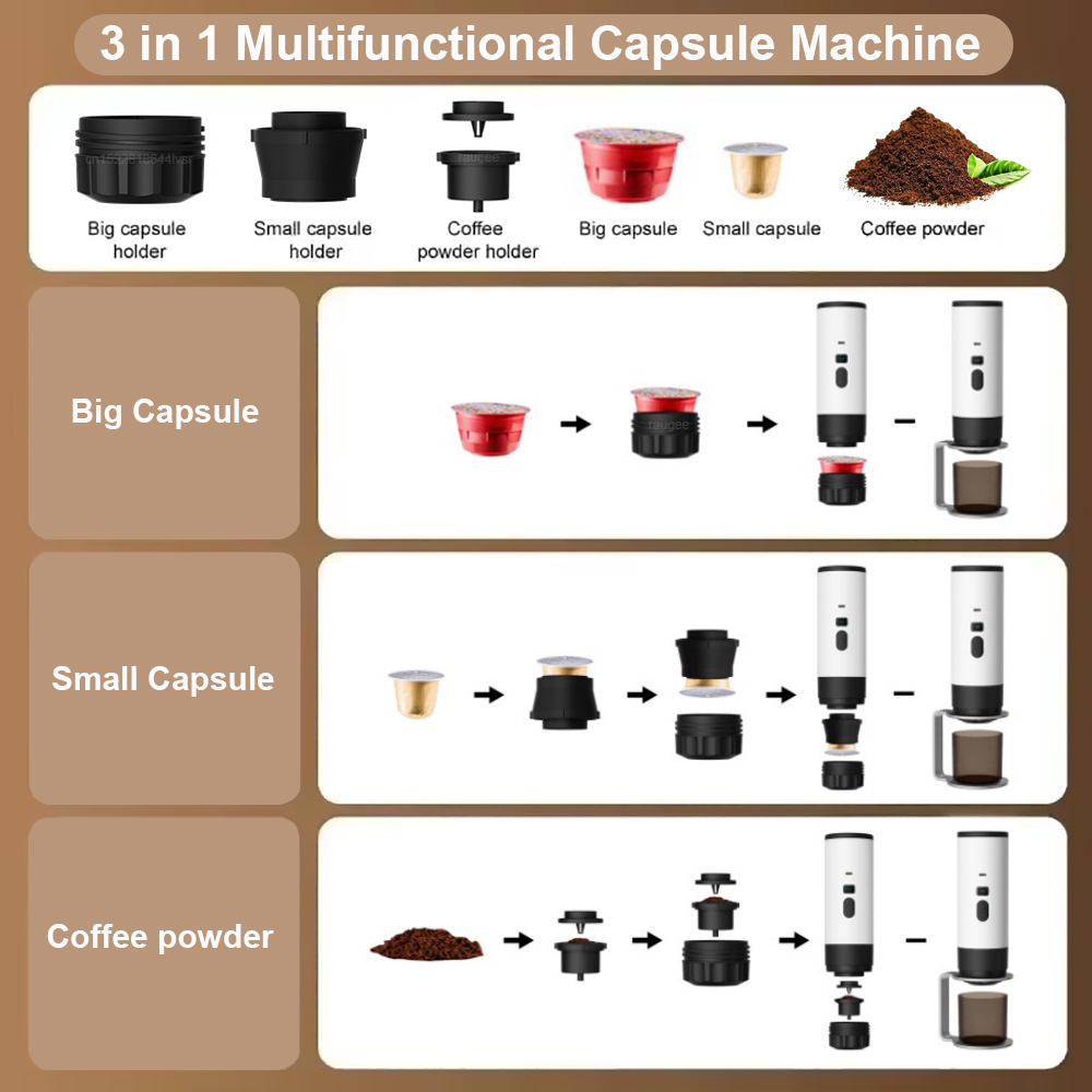 Caffettiera portatile Macchina per caffè caffè espresso senza fili 3 in 1 Caffettiera da campeggio autoriscaldante per caffettiera da campeggio per auto da viaggio