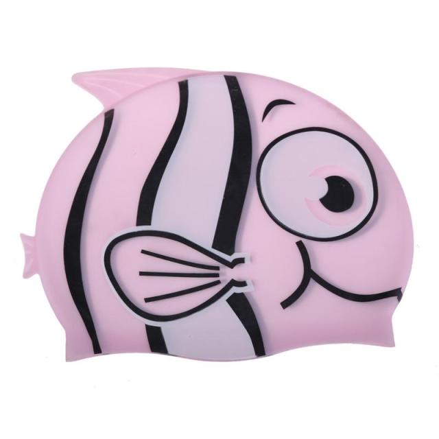 Children Cartoon Swimming Cap Silicone Diving Waterproof Swim Hat Kids Girl Boy Favor Bathing Cap With Fish Shark Pattern: Pink