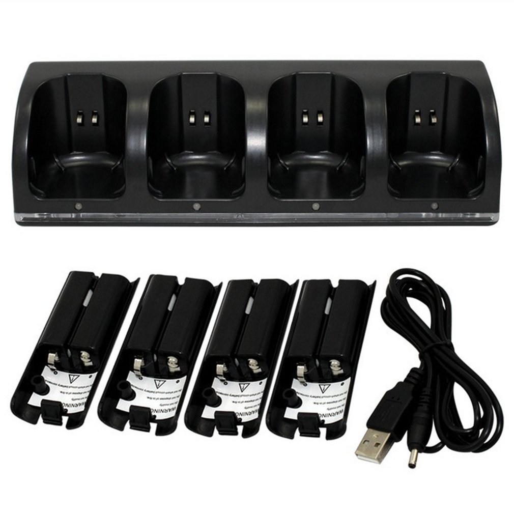 Voor Nintend Wii Remote Controller Charger Opladen Dock Station + 2 Batterijen Game Accessoires: black four batteries