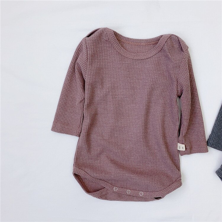 Efterår baby vaffel bodysuit tøj unisex bomuld langærmet o-hals solid jumpsuit drenge og piger småbørnetøj