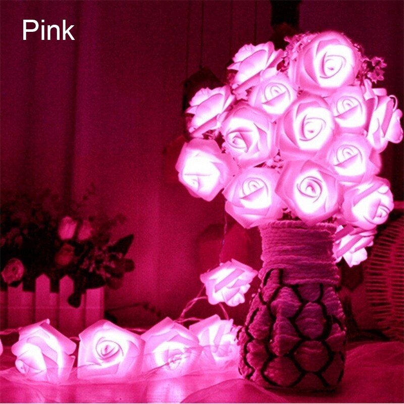 20 LEDs Rose Flower Fairy String Lights Battery Powered Romantic Floral Lamp Wedding Valentine's Day Event Party Garland Decor: pink