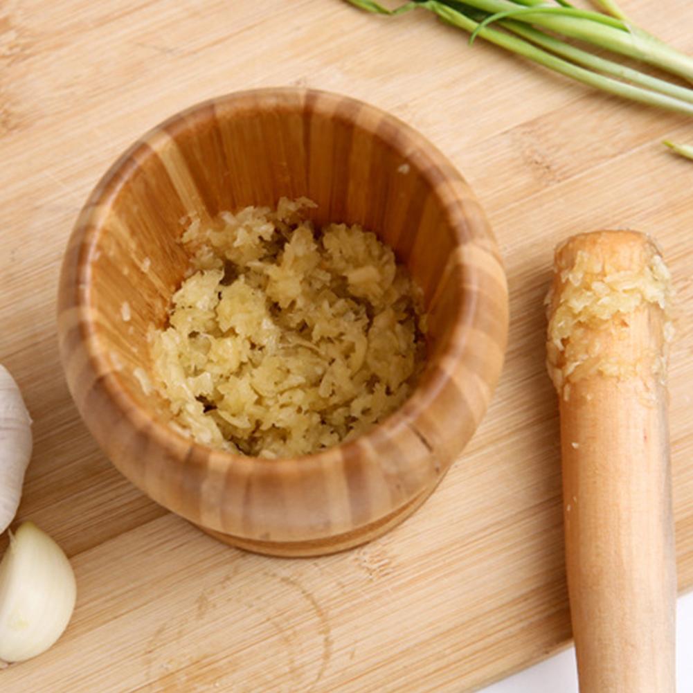 Household Garlic Pounding Pot Multifunctional Wooden Pounding Medicine Pot Manually Grinding Chinese Medicine Pot Kitchen Tool
