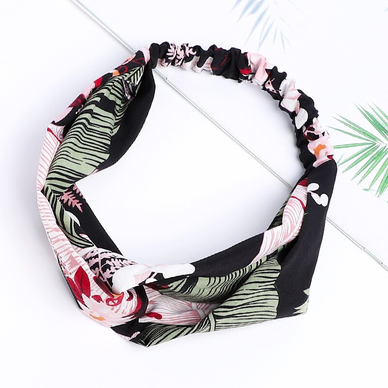 1pc vrouwen eenvoudige bloemen en bomen bos brede haarband doek knopen bladeren haarbanden kersen haar ring hoofdband voor meisje: 1