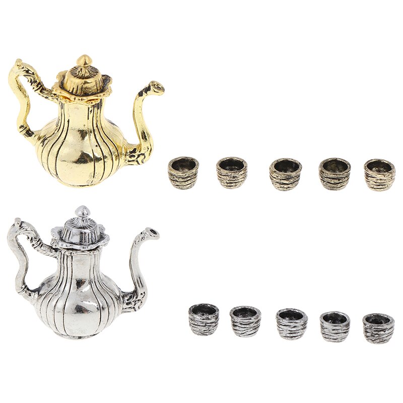 5pz Metallo Tazza di Tè Insieme Teiera 1: 12 Dollhouse Mobili in Miniatura Da Pranzo merce Giocattolo