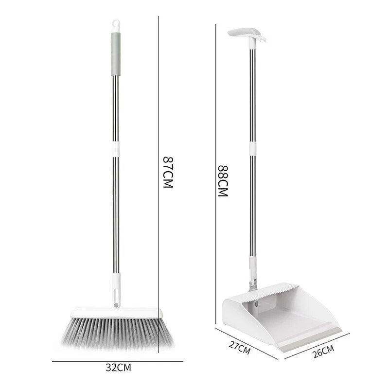 Foldable Standing Broom Dustpan Set with Extendable Broomstick Sweeping Clean Brush Magic Windproof Rotatable Broom Crumb Tools: B-White