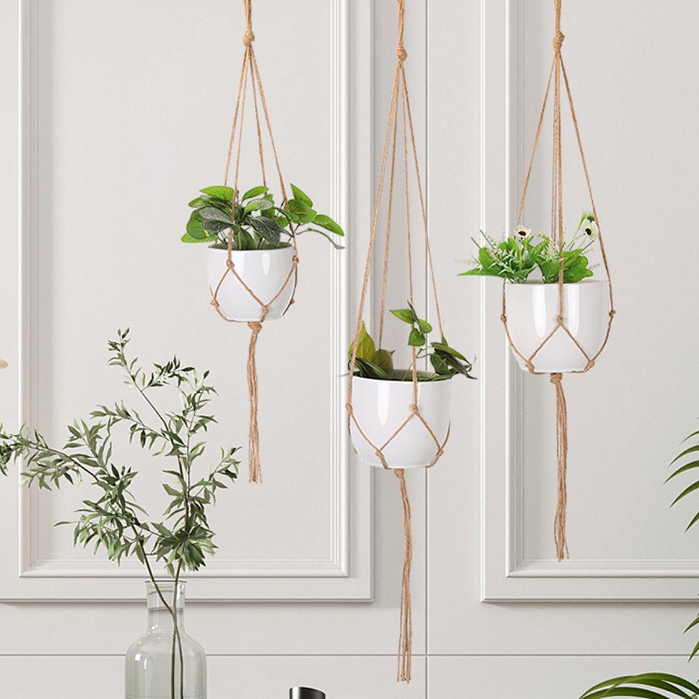 Macramé colgador de plantas, cestas, soporte para macetas, balcón, colgante de pared, decoración de macetero, cuerda de elevación anudada, suministros de jardín para el hogar