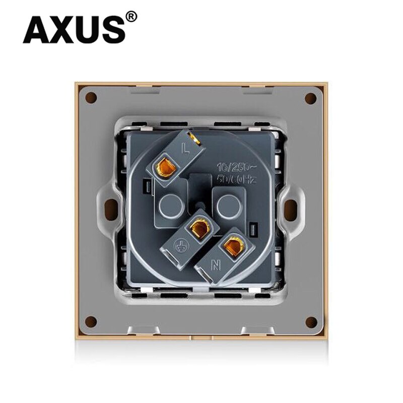 AXUS Wall Power Socket, French Standard Wall Socket White Black Golden Single Mirror Crystal Glass Panel Electrical Outlet 16A
