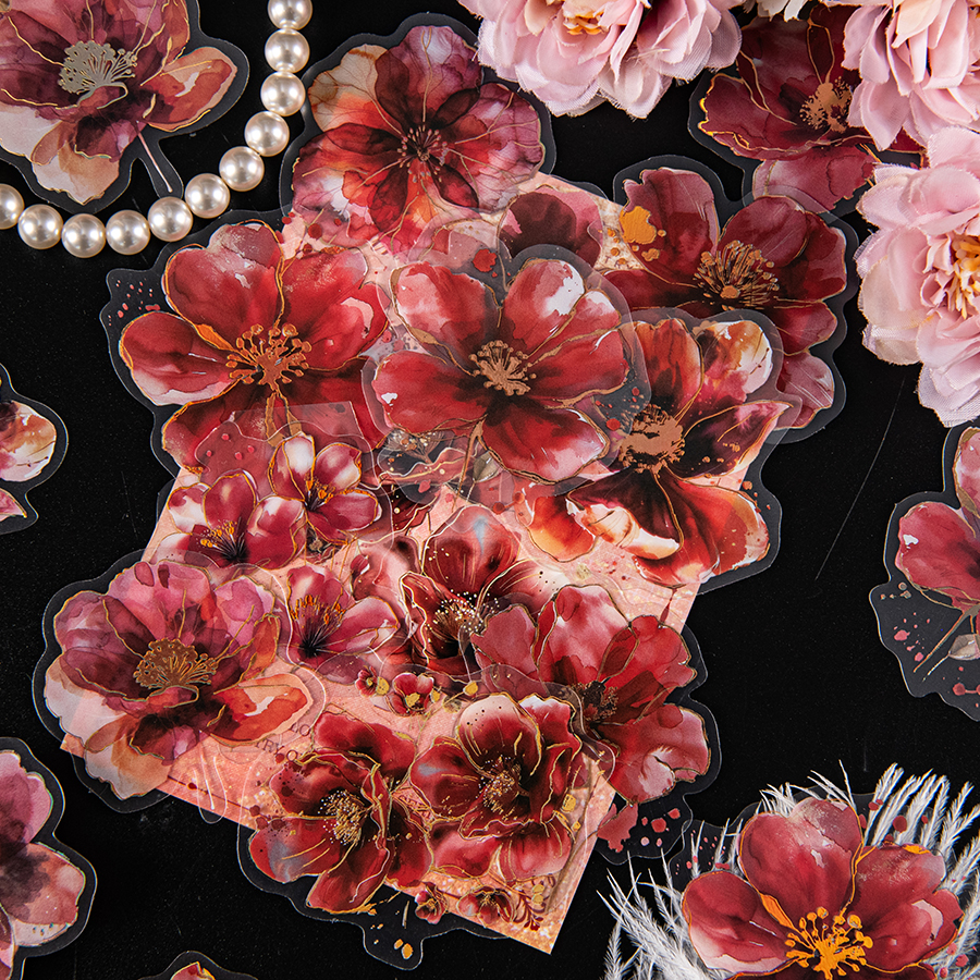 120 piece retro floral sticker set - floral patterns suitable for scrapbooks, DIY crafts, and collages | Durable PET mat: WHITE