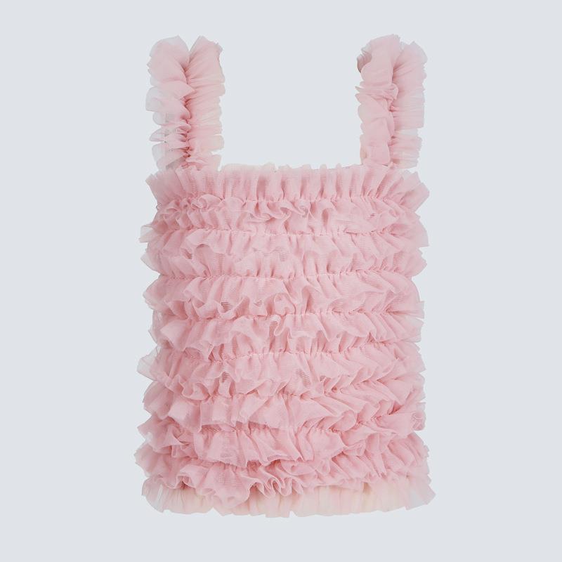 Sommer låve Vest søt tutu prinsesse blondere tank topp lolita smålåve jenter låve mesh volanger topper baby låve klær tenåringe tank