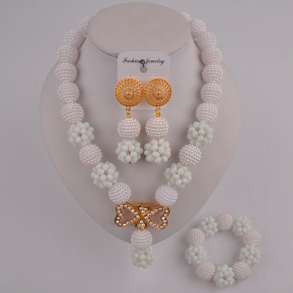 Nigeriaanse bruiloft, prachtige bruidssieraden, afrikaanse sieraden, rode imitatieparel, kristallen sieradenset xx -82: Wit