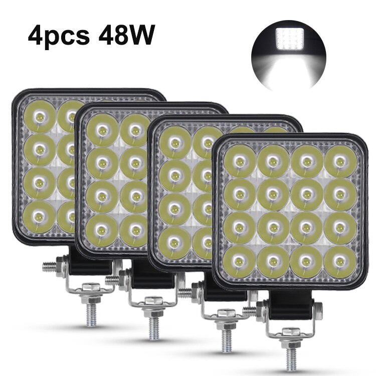 Nlpearl mini led arbejdslys 12v 24v spotlight led lys bar off road lastbil 4 x 4 4wd suv atv barra led lightbar til bil tågelygte: 4pc 48w arbejdslys