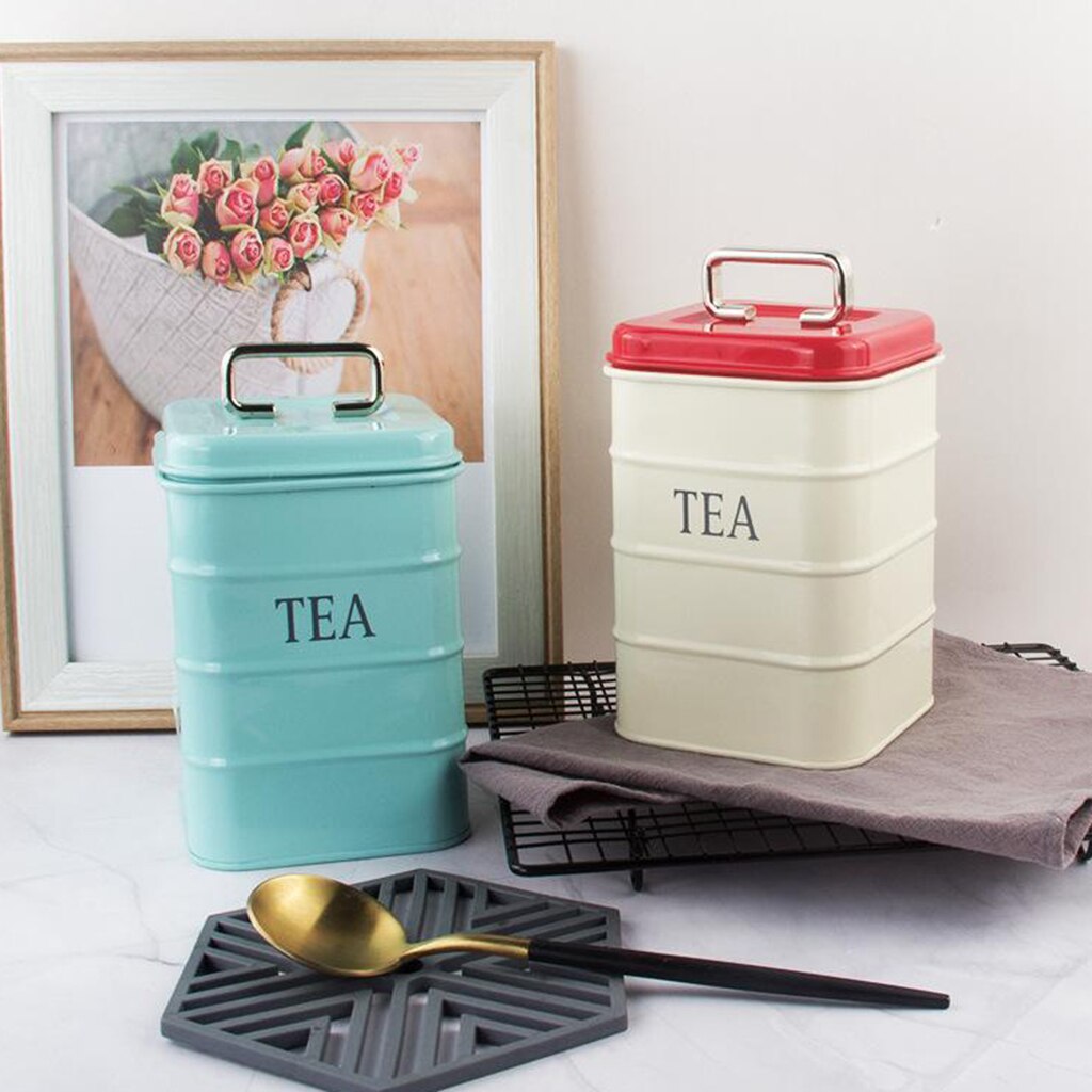 2PACK Metal Tin Storage Box Kitchen Tea Coffee Candy Biscuit Can 1.3L/2L