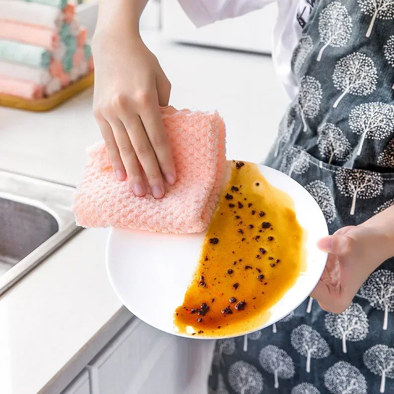 5/10 stuks Afwasdoekje Ananas Raster Coral Fleece Doek Huishoudelijke Keuken Reinigingsdoekje Non-stick Olie Sneldrogend