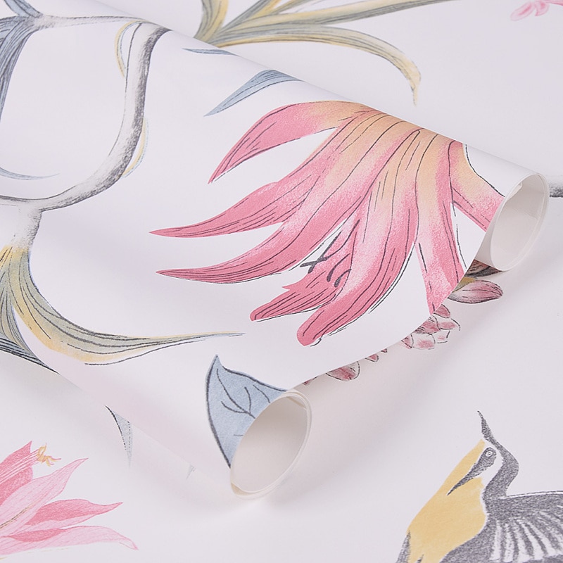 Papel tapiz Floral Rosa Vintage para decoración de la pared del dormitorio, papel tapiz de 100x53cm con mariposas tropicales, pájaros y pared de flores
