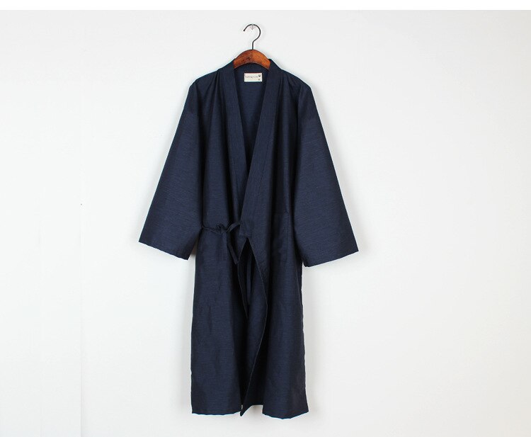 Multicolor Men's Cotton and Linen Bathrobe for Spring and Summer Solid Color Kimono Robe Home Bath Men Clothes: 1 / M