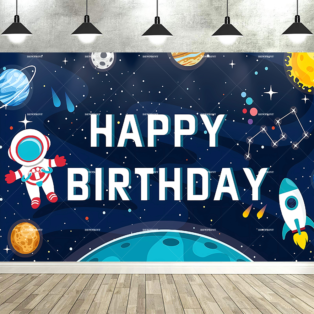 Espaço astronauta dos desenhos animados exterior planeta fundo decoração festa de aniversário das crianças chá de bebê banner fotografia adereços: Dourado / 150 * 125