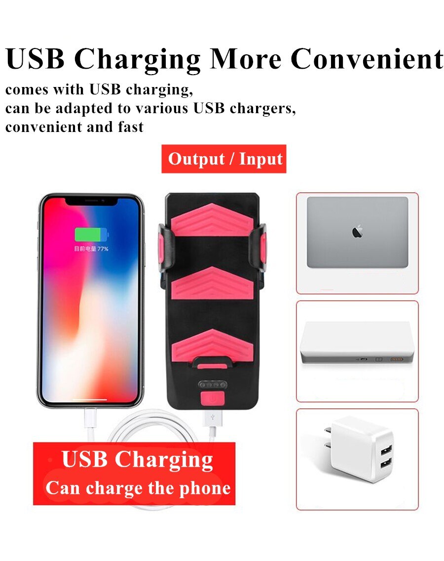 Multi-funktion USB Aufladbare Fahrrad Licht Kopf Lampe Telefon Halfter mit Fahrrad Horn Glocke 4in1 4000mAh MTB Radfahren Vorderseite Licht