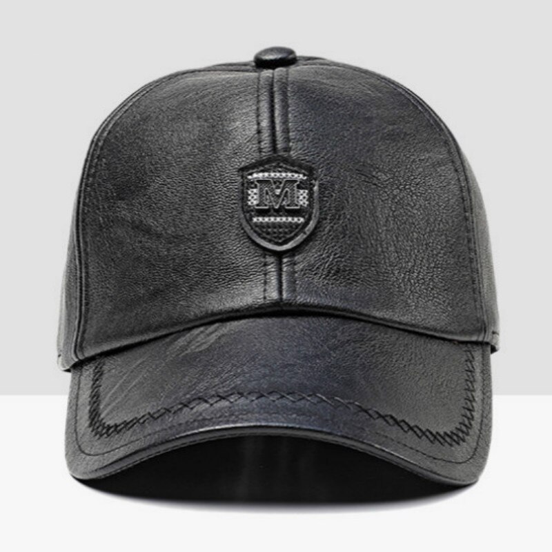 PU Snapback Hat Cap Men Male Baseball Cap Hip Hop Faux Leather Vintage Trucker Hat For Old Men Casual Winter Bones: Black