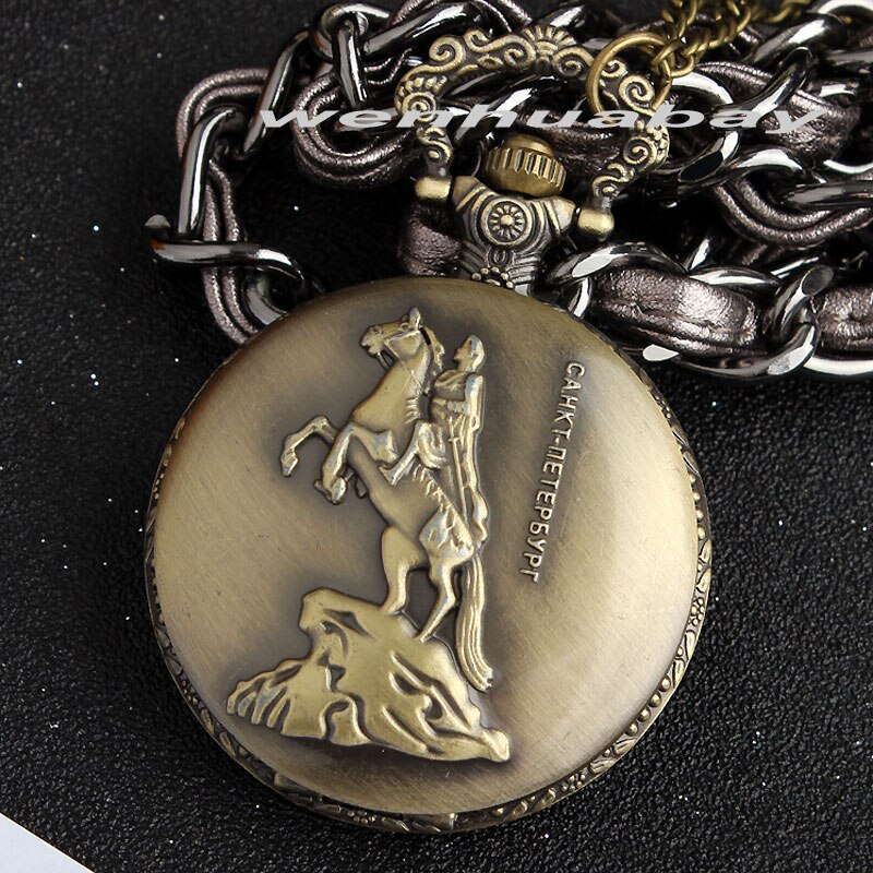 St.Petersburg Men Pocket Watch Vintage Retro Horseman Men's Quartz Fob Chain Watches Pendant Necklace Chain Women Mens Boy: Default Title