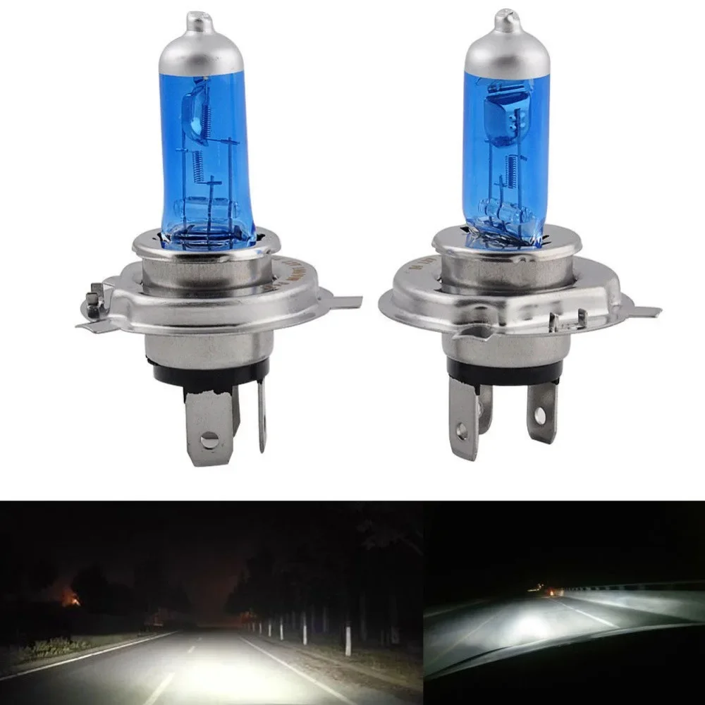 2 peças super branco h4 55w dc12v bi-xenon hid lâmpada de farol de feixe alto e baixo 6000k lâmpadas de luz su peças de carro
