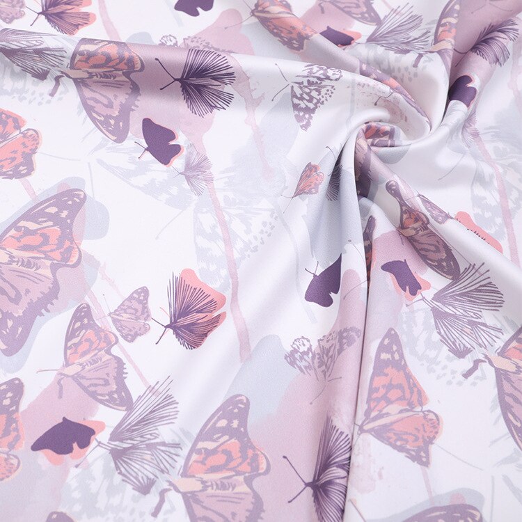 Butterfly print stretch satin fabric meter 148 cm width matt pajamas dress fabric polyester spandex fabric cloth